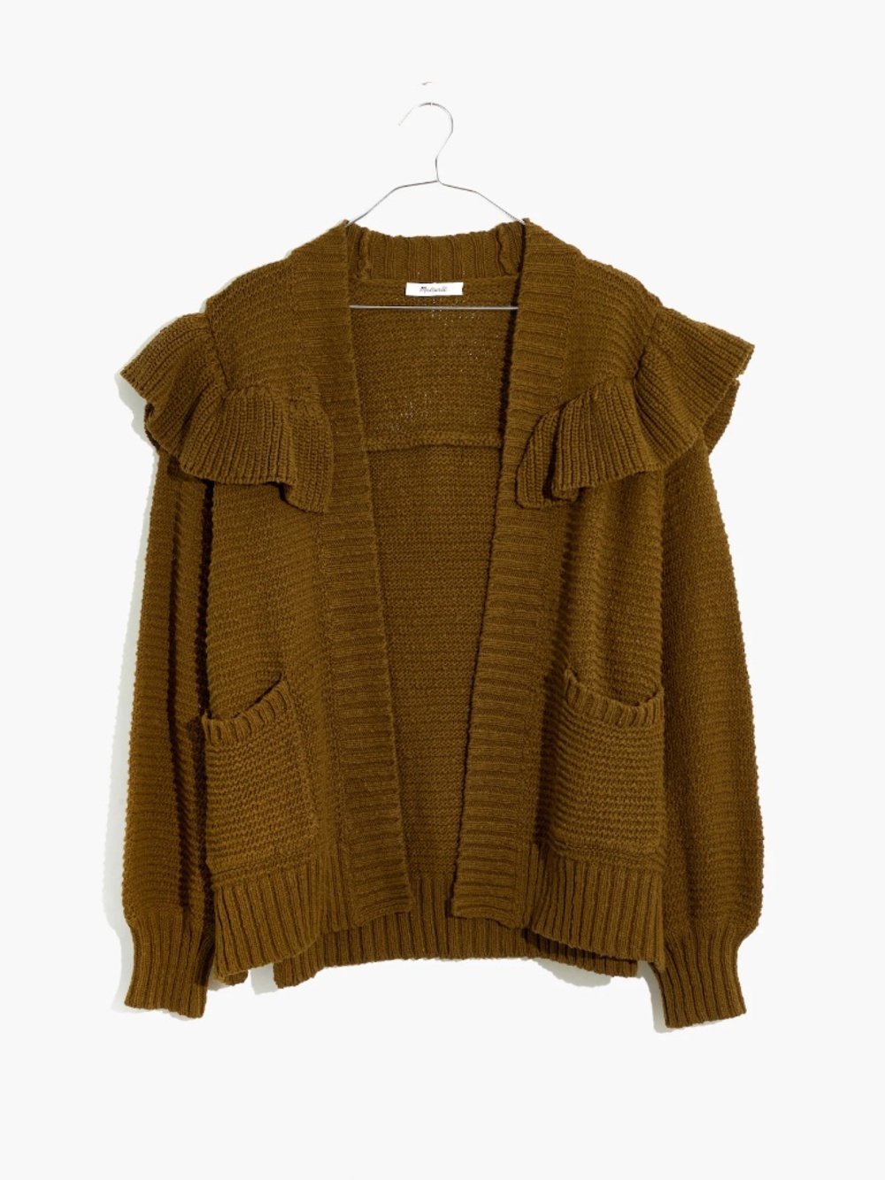 Madewell Ruffle Cardigan Sweater Golden Spinach Size XXS